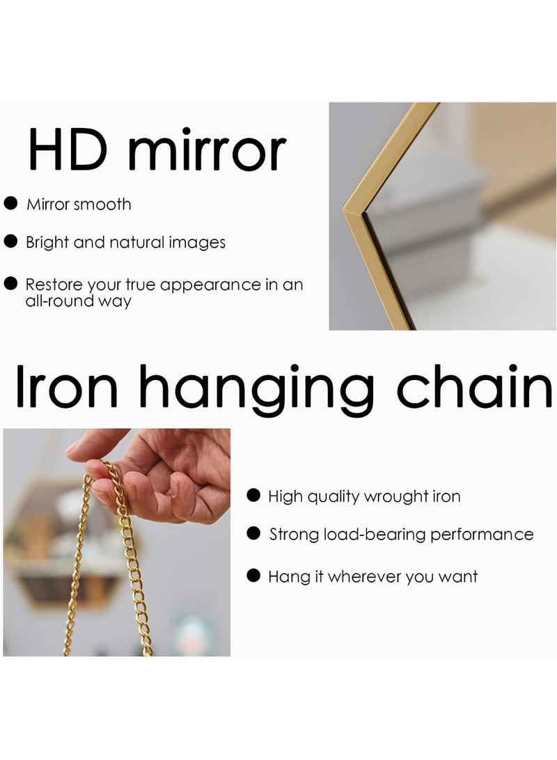 Golden hanging mirror with chain, 24.5x51.5cm, retro style wall decoration, suitable for bathroom, foyer, dining room and living room, metal rectangular vanity mirror, decorative mirror - Image 5